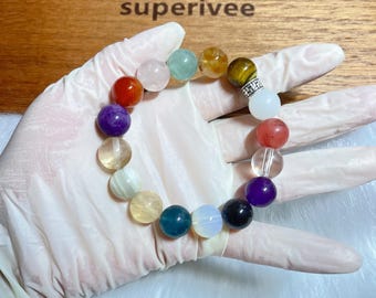 Pulsera genuina Superivee de 12 mm con múltiples piedras preciosas de la suerte y cuentas de cristal.