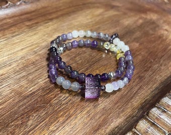 Pulsera de cuentas de amatista, citrino y cuarzo rosa: diseño de cristales de piedras preciosas