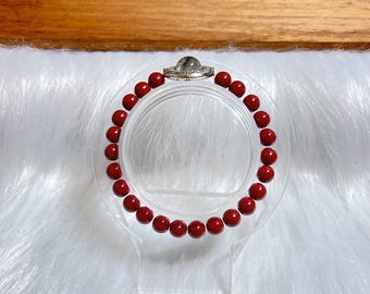 Pulsera de cuentas de cristal y piedras preciosas fantasma verdes y cinabrio de 6 mm diseñada por Superivee