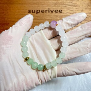 Superivee purple strengite，terahertz and nephrite style beaded bracelet 8.5mm