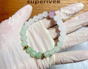 Pulsera de cuentas estilo nefrita, terahercios y estrengita morada Superivee de 8,5 mm