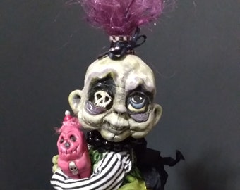Halloween Ghoul Girl Art Doll Ghoul Girl and her Pink Doll Handmade Halloween Doll
