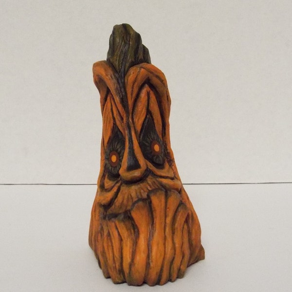 Halloween Pumpkin Wood Carving Grumpy Folk Art OOAK