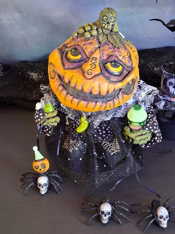 Halloween Pumpkin and Spider Tree Handmade Original by me