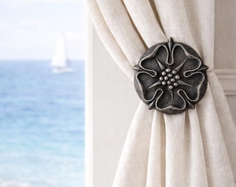 Captain’s Compass Nautical Drapery Medallion – Coastal Iron Curtain Tieback (2-3/4" Diameter)