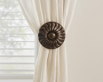 Ruffled Drapery Medallion: Contemporary Curtain Tieback - Blackened Bronze Finish - 4" DIAMETER
