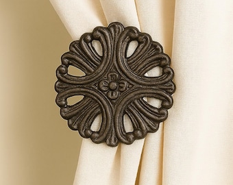 Lattice Bloom Iron Inspired Drapery Medallion, Curtain Holdback, Window Treatment Hardware - 3-3/4" Diameter