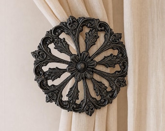 The Chateau Iron Drapery Medallion: Curtain Holdback, Window Treatment Hardware-  7-1/8" DIAMETER