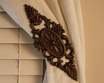 Acanthus Royale Drapery Medallion, Curtain Holdback, Window Treatment Hardware - 9" L x 3-5/8" W