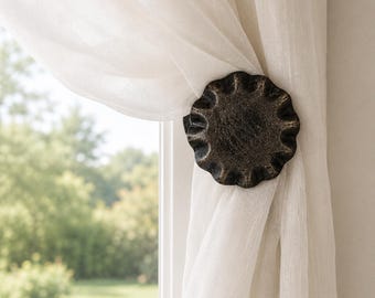 Urban Forge Ruffled Drapery Medallion, Curtain Holdback Tieback, Window Treatment Hardware - 2-1/4" Diameter