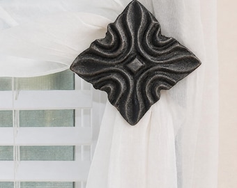 Square Curtain Medallion Tieback: Modern Iron Window Hardware