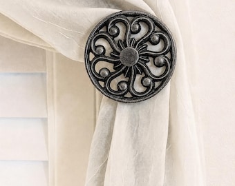Everleigh Scroll Drapery Medallion, Curtain Holdback, Window Treatment Hardware - 3" diameter