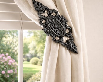 Acanthus Royale Drapery Medallion, Curtain Holdback, Window Treatment Hardware - 9" L x 3-5/8" W