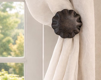 Urban Forge Ruffled Drapery Medallion, Curtain Holdback Tieback, Window Treatment Hardware - 2-1/4" Diameter