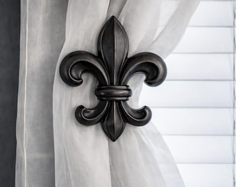 Fleur-de-Lis Curtain Holdback, Drapery Medallion, European Window Hardware