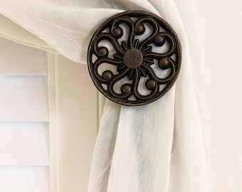 Everleigh Scroll Drapery Medallion, Curtain Holdback, Window Treatment Hardware - 3" diameter