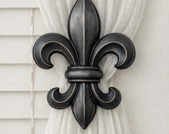 Fleur-Di-Lis Drapery Medallion,  Curtain Holdback, Window Treatment Hardware - Size Large 9"H x 7" W