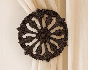 The Chateau Iron Drapery Medallion: Curtain Holdback, Window Treatment Hardware-  7-1/8" DIAMETER