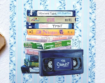 Colección de clásicos milenarios en VHS, vol. 1. Lámina de arte pop de 28 x 35,5 cm • Decoración retro de cintas de vídeo de los 90, regalo nostálgico para amantes del cine • Edición limitada