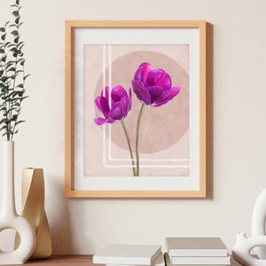 Purple Tulip Fine Art Print – Limited Edition 8x10” | Pink Vintage Retro Botanical Nature Flower Floral Painting Wall Art Wall Decor