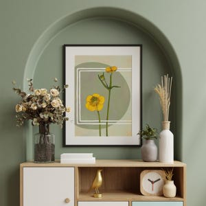 Yellow Buttercup Fine Art Print – Limited Edition 8x10” | Green Vintage Retro Botanical Nature Flower Floral Painting Wall Art Wall Decor
