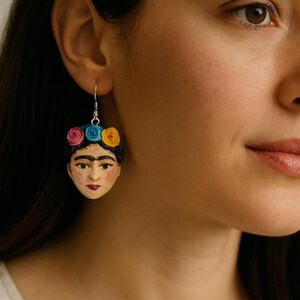 Frida Kahlo Earrings – Eco-Friendly Handmade Papier-Mâché Jewelry – Lightweight & Colourful – Inspired by Mexican Art
