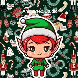 Cute Christmas Elf PNG, Chibi Elf Clipart, Kawaii Christmas Design, Holiday T-Shirt PNG, Christmas Sticker Art, Cartoon Elf Digital File