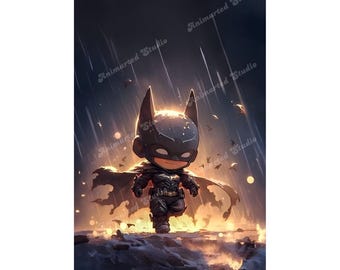 Dark Knight Chibi Digital Art – Epische heldhaftige illustratie voor posters, prints en cadeaus