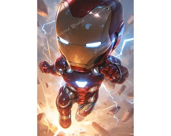 Chibi Iron Hero digitale kunst - superheld muur print - schattige held poster - geek decor - instant download - Marvel fan cadeau - kinderkamer kunst