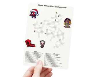 Marvel-personage kruiswoordpuzzel, afdrukbare superheldengame, activiteit voor kinderen en volwassenen, digitale download, leuke Marvel-feestgame