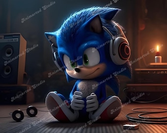 Retro Sonic Digital Art Print – nostalgische gaming muur decor, coole egel poster, sonische fanart, jaren 90 gamer room esthetiek, instant download