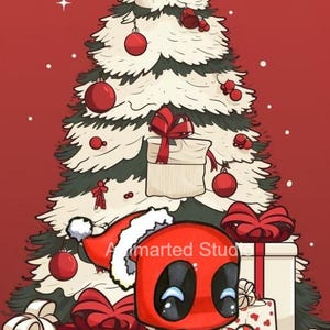 Chibi Deadpool Christmas PNG, Superhero Holiday Decoration, Cute Deadpool Art, Digital Download for Cricut, Festive Deadpool Clipart
