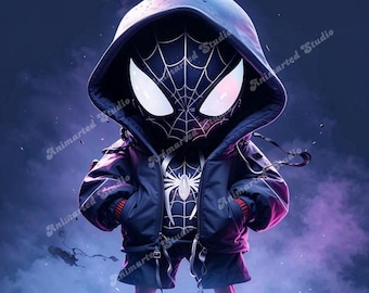 Chibi Spiderman in Venom Suit PNG, Hoodie Spiderman Clipart, Venom Spiderverse Art, Digital Download for Sublimation, High-Resolution PNG