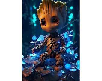 Schattige baby Groot digitale kunst – sci-fi chibi muurafdruk – hoge resolutie 300 dpi jpg – schattig Guardian-kunstwerk voor thuis- en kantoordecoratie