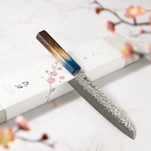 25% OFF | Japanese Santoku Knife 7” – Hand Forged Damascus Kitchen Knife | HANAHA SAKAI Handmade Knife | Ideal for Meat, Fish, Vegetables