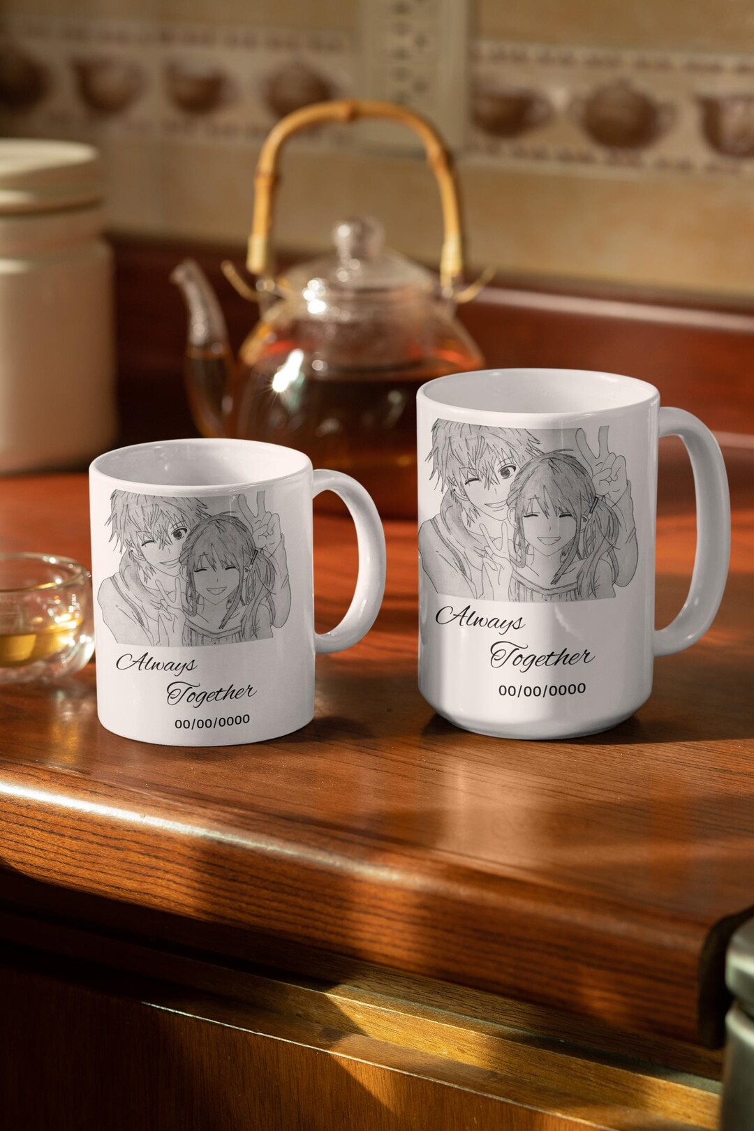 Custom Anime Couple Mug - Always Together | Personalized Gift With ...