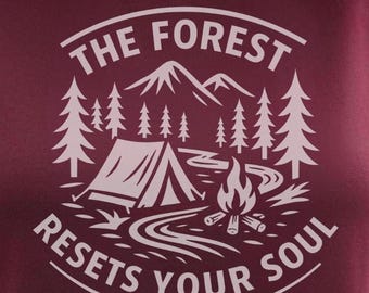 Forest Camping Hoodie, Green Fleece, Unisex Heavyweight Pullover