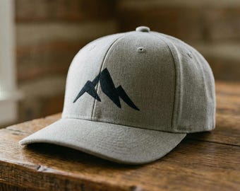 Mountain Hat – Embroidered Snapback Hat - Gray Hiking Cap - Gift for Hikers & Campers
