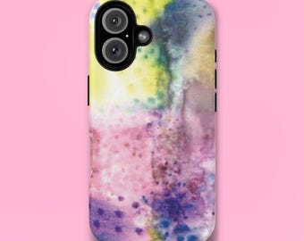 Funda MagSafe resistente para teléfono – Arte abstracto (Flores rosas/amarillas/moradas)