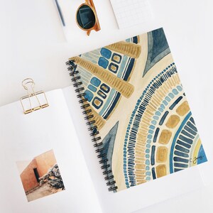 6&quot;x8&quot; Spiral Notebook - Journal - Ruled Line - Abstract Floral - Blue & Gold