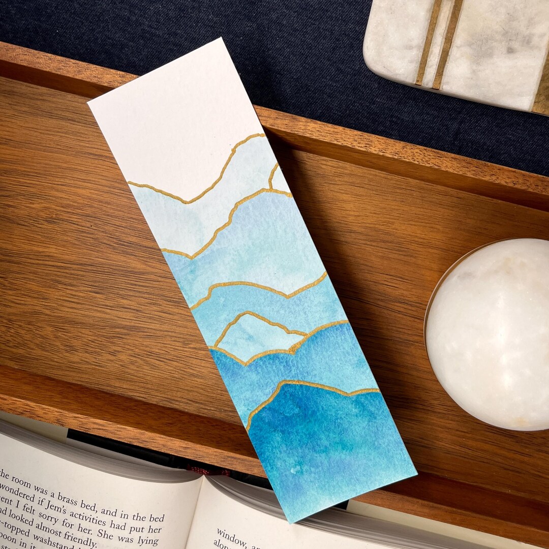 Hand-painted Bookmark — Abstract Mountains With Metallic Gold Accents ...