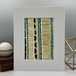 Original Watercolor Painting — Abstract with Metallic Accents — 5&quot;x7&quot; Matted to 8&quot;x10&quot; — Green & Gold