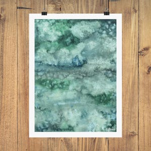 Póster de arte abstracto: 10" x 13" o 12" x 16" - Teal Blooms