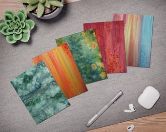 Juego de 5 tarjetas coloridas - Interior en blanco - Arte abstracto - Flores multicolores
