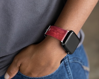 Red Watercolor Blooms Apple Watch Band | Unique Abstract Art