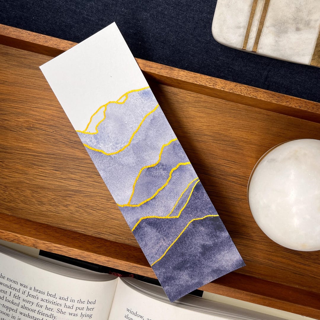 Hand-painted Bookmark — Abstract Mountains With Metallic Gold Accents ...