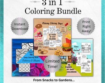 Unique Coloring Pages for Adults Bold Line Art for Markers | Bold Patterns, Homes & Gardens, and Sweets  Coloring Pages Food 3-in-1 Bundle
