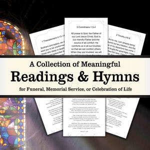 Christian Bible Verse Sympathy Poems Funeral Readings, Comforting Classic Hymn Lyrics, Printable Memorial Service Digital Download Program