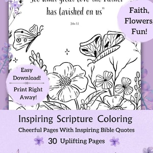 Scripture Bible Verse Floral Coloring Pages, Christian Adult Faith Based Coloring Page, Printable Digital Download Butterfly Activity Sheets