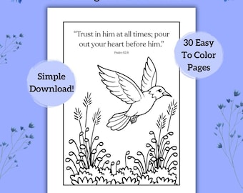 Páginas para colorear de las Escrituras para adultos. Hojas de actividades religiosas digitales para descargar. Página para colorear de pájaros imprimible con citas bíblicas.